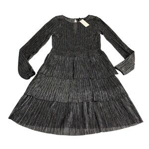 Sugar Lips Dress Women Medium Silver Metallic Tiered Long Sleeve Sheer Y2K Party